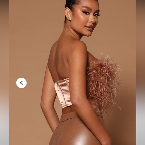 Feathered Strapless Top in Mocha M - Picture 4 of 4